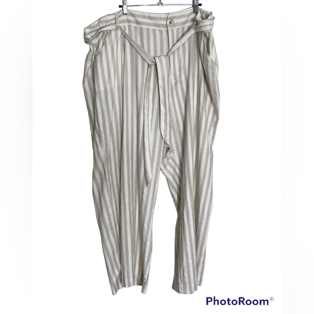 Torrid Linen Blend Tie Waist Tan White Pants 24